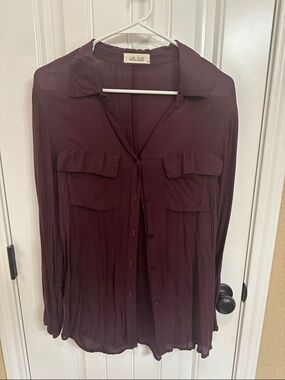 Bella Dahl Deep Burgundy/ Wine Button-Front Long Sleeve Shirt